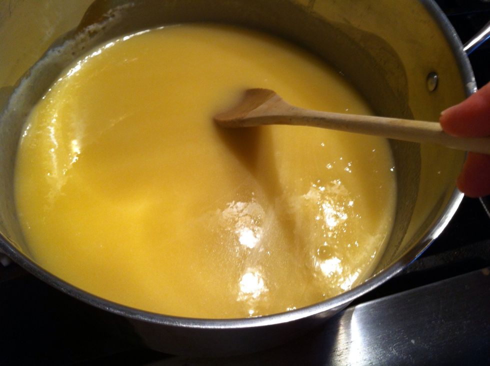 Stir till all butter is melted. Keep stirring. Now while stirring watch for bubbles.