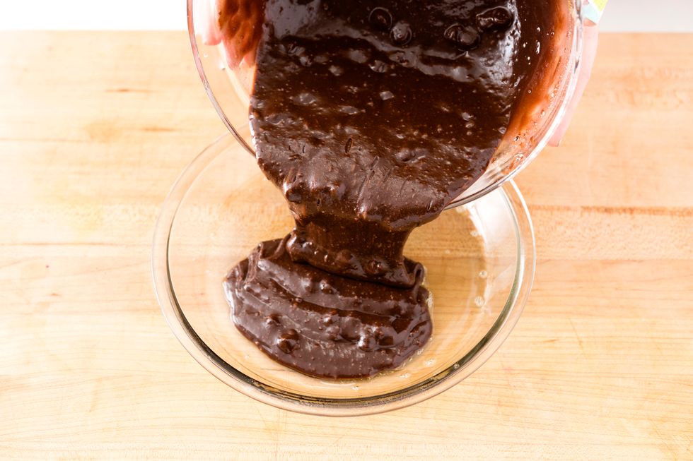 Stir to combine and pour into greased pan, spreading evenly. Bake for about 25 minutes, or as directed on box.