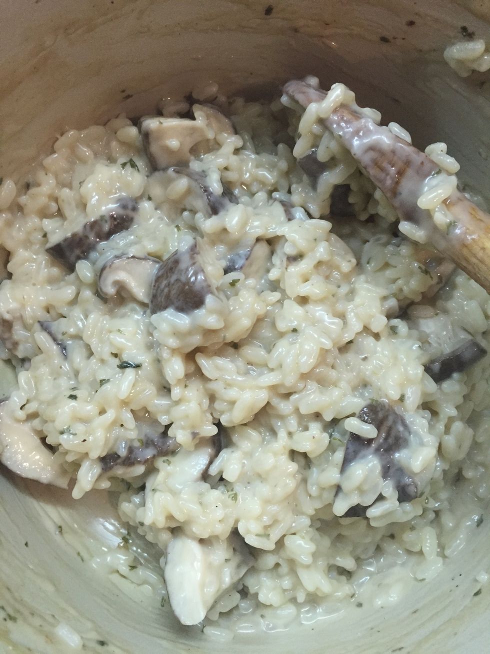 Stir to combine.  When the risotto has reached this texture, it is ready.