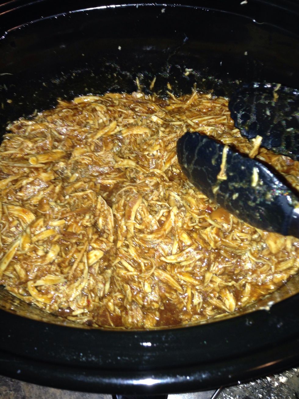 Stir together And put the lid back on and make sure to turn the crockpot back to low if you turned it off.