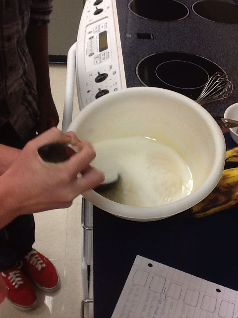 Stir together condensed milk and a cup of cold water.