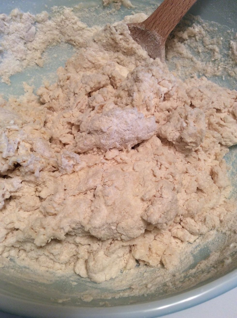 Stir together, it will be heavy and thick. At this part it doesn't have to be thoroughly blended. It will blend together nicely after the eggs are added.