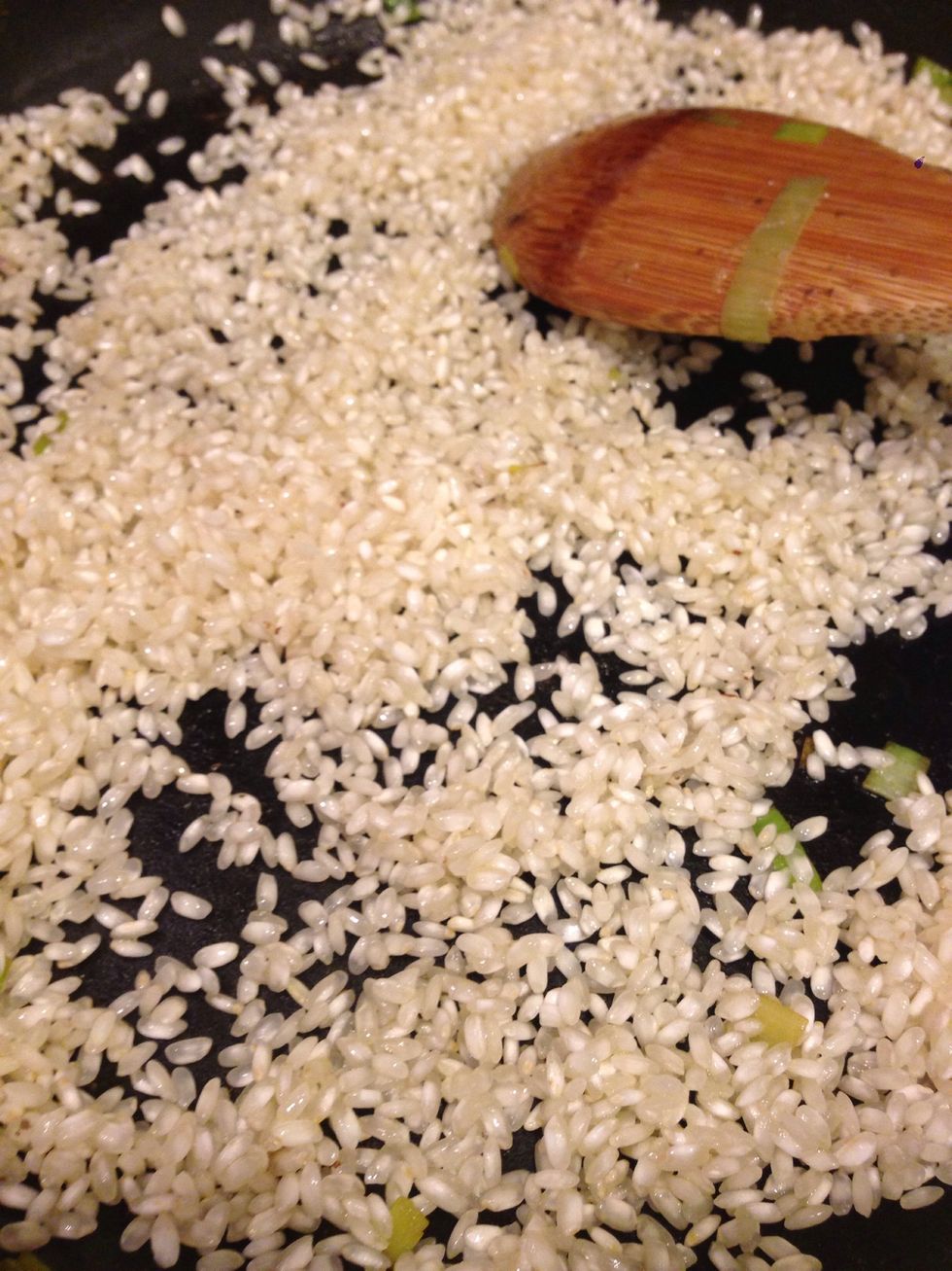 Stir until arborio rice was translucent and oil is coating all the rice.