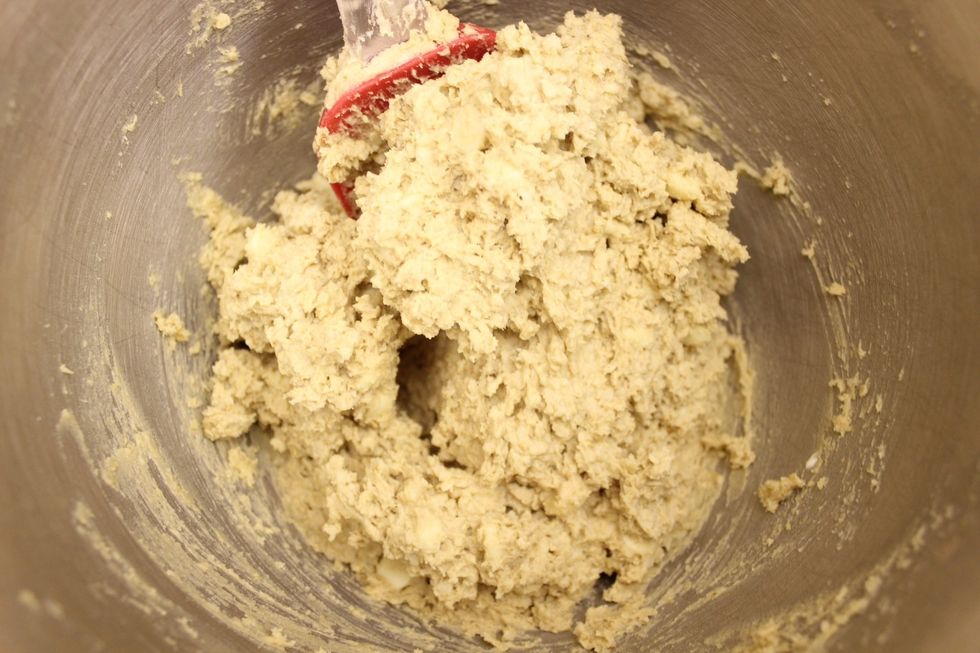 Stir until evenly incorporated. You can do this in the stand mixer or by hand. If using a stand mixer, be cautious because the paddle attachment can crush and smear your chocolate chips and nuts.