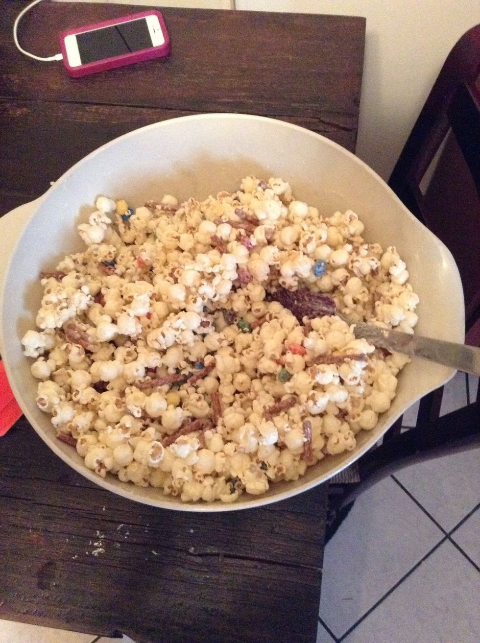 Stir until everything is evenly coated. Don't over stir because then the sprinkles won't stick.