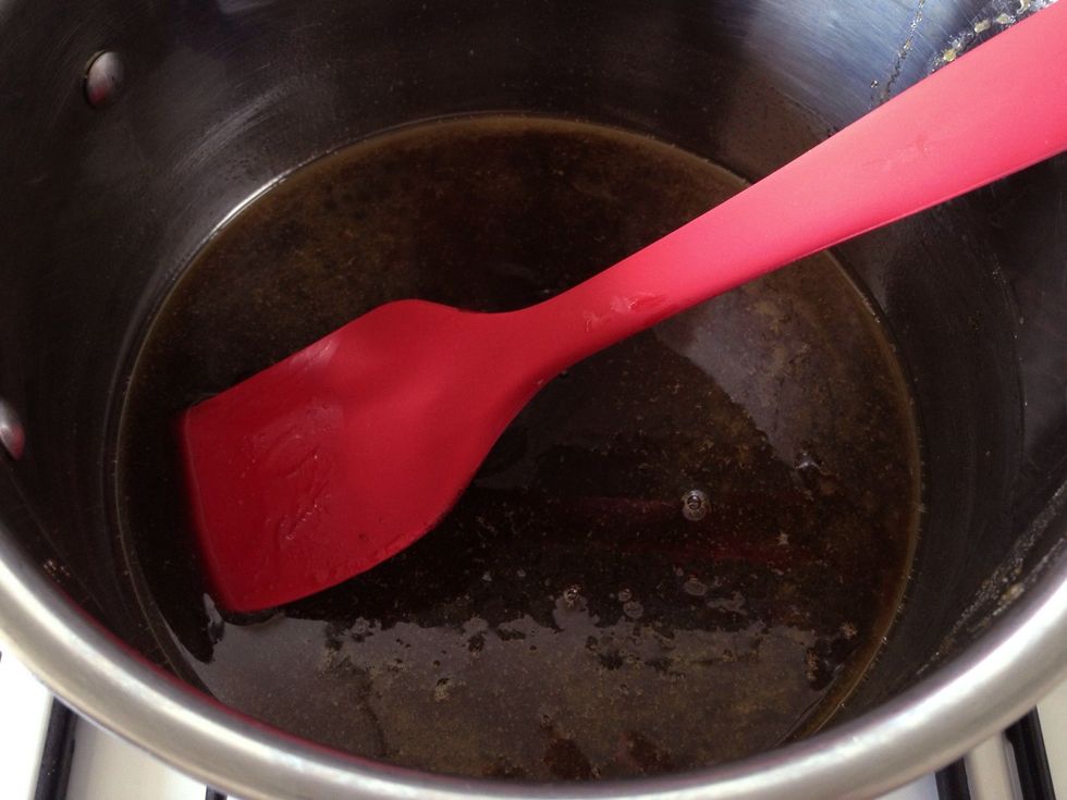Stir until melted and combined. Then turn up the heat and boil vigorously for 2 - 2 1/2 minutes until the caramel turns golden / amber (max. 3 for slightly burnt taste). Do not stir when boiling.