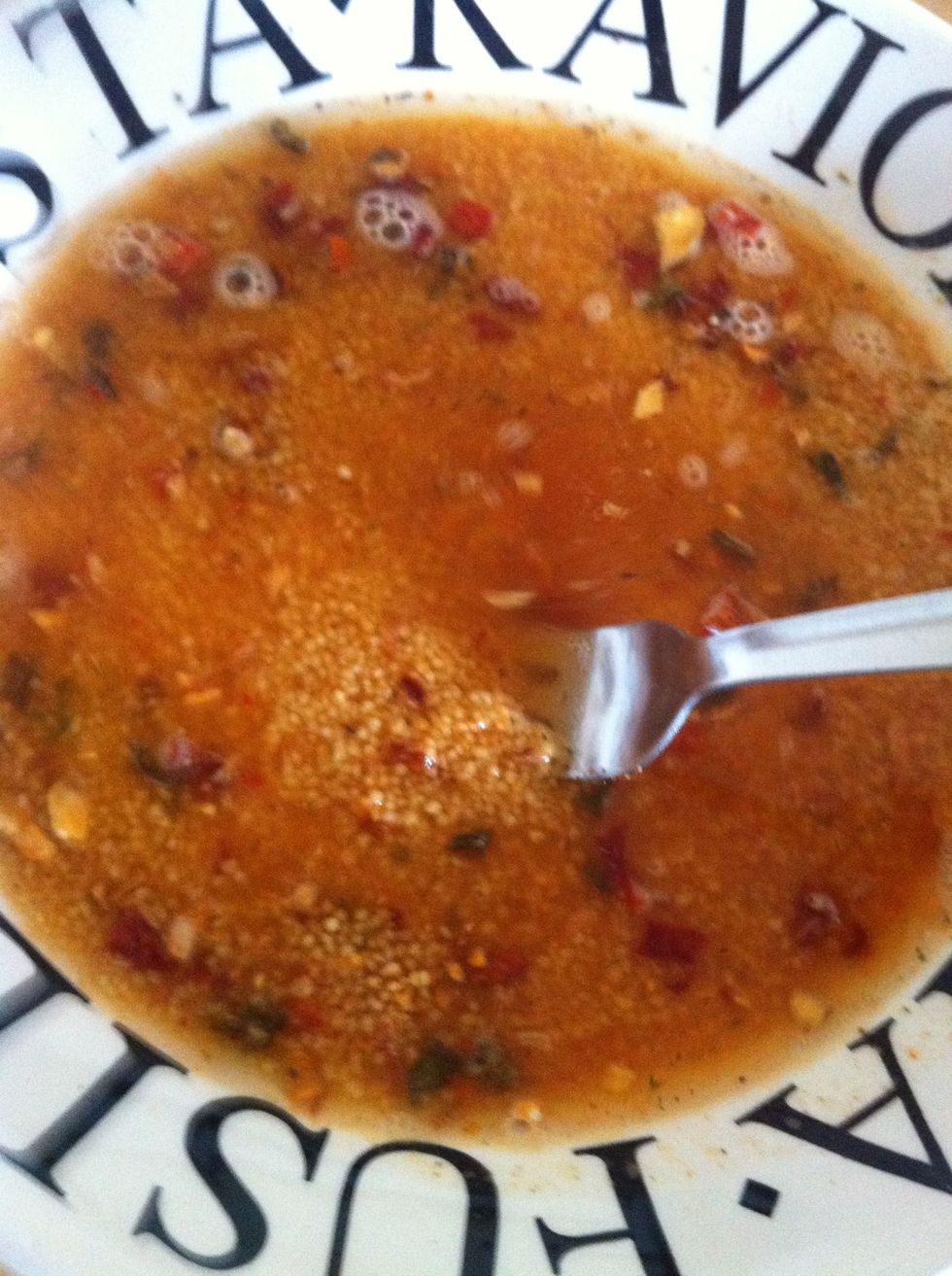 Stir well. Cous Cous won't look appealing at this stage.