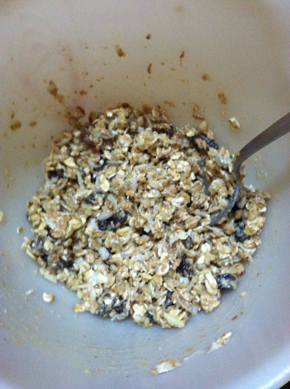 Stir with a medium spoon until it's mixed well.