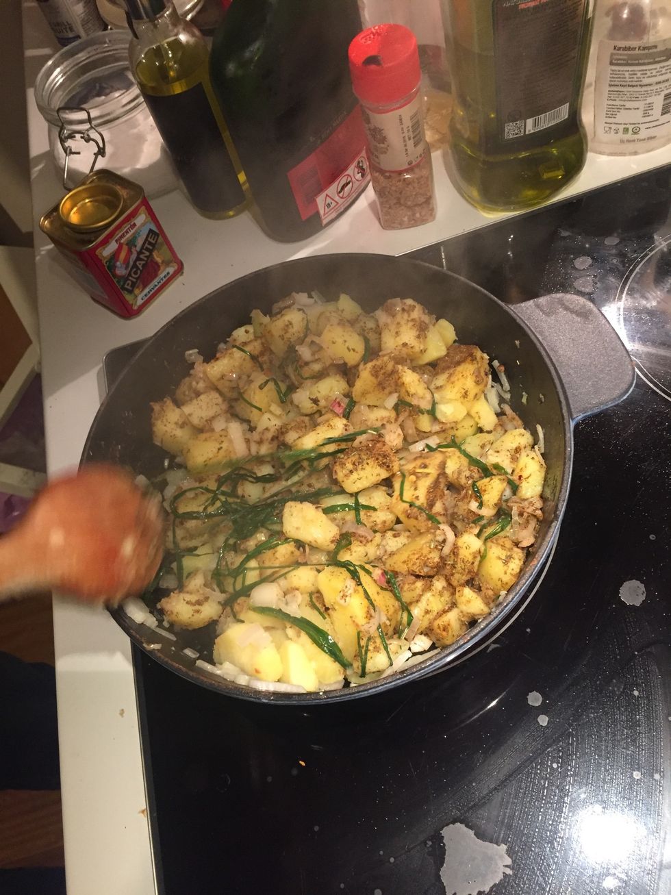 Stir with some hot dressing as you wish