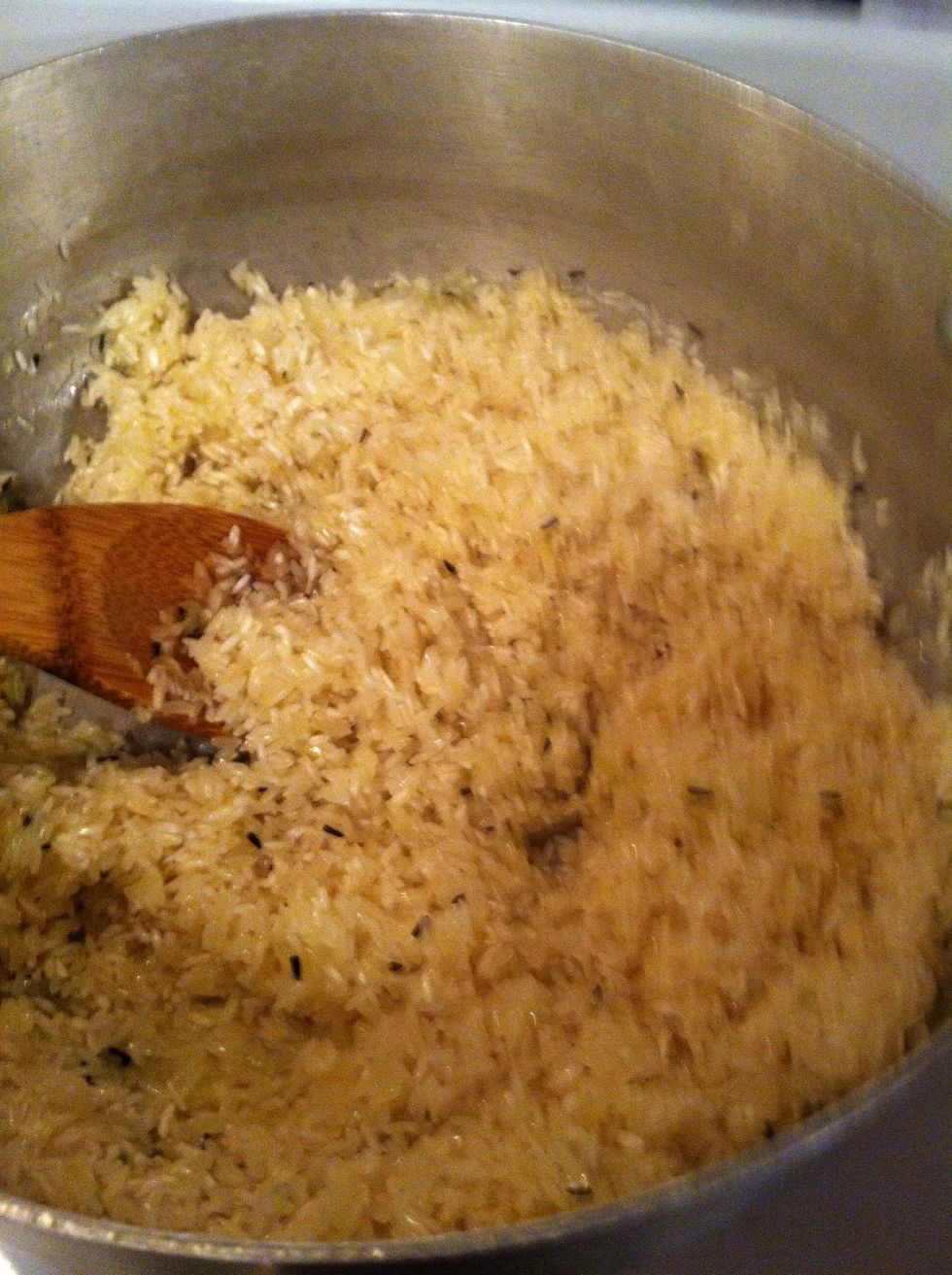 Stir your rice into your mix stir dry till you see some of the rice coloring up