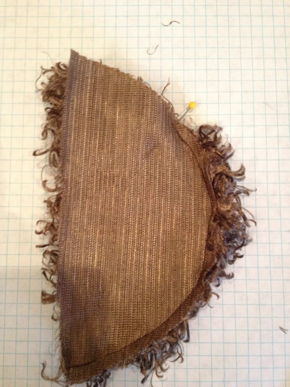 Stitch along the curved edge of the body. Be sure to put the two pieces of fabric together right sides together. Leave room for the head. I left 2 1/2 inches.