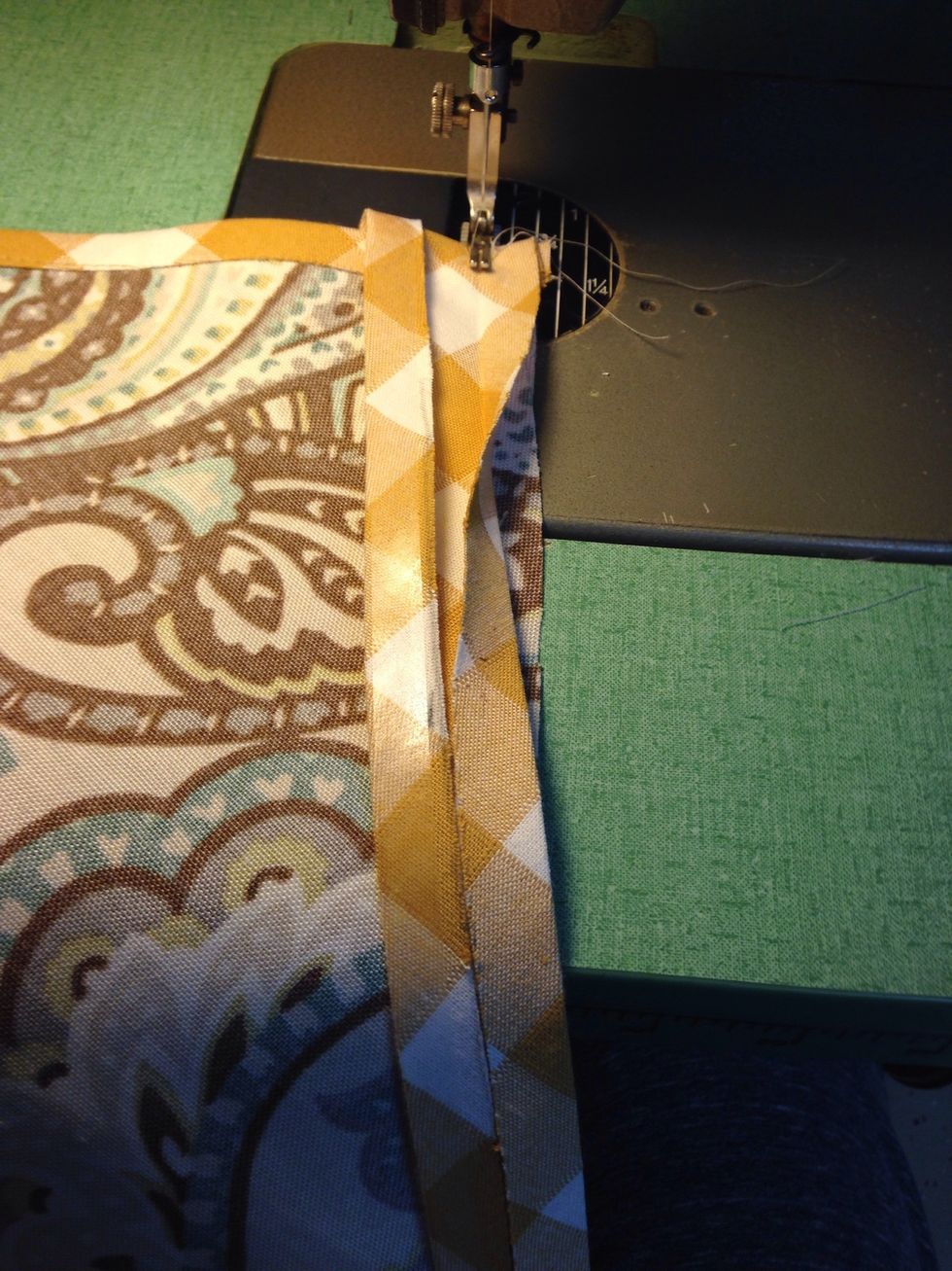 Stitch bias banding up the opposite side of the pattern piece A. Be sure to clip the corner and pivot the needle as previously done.