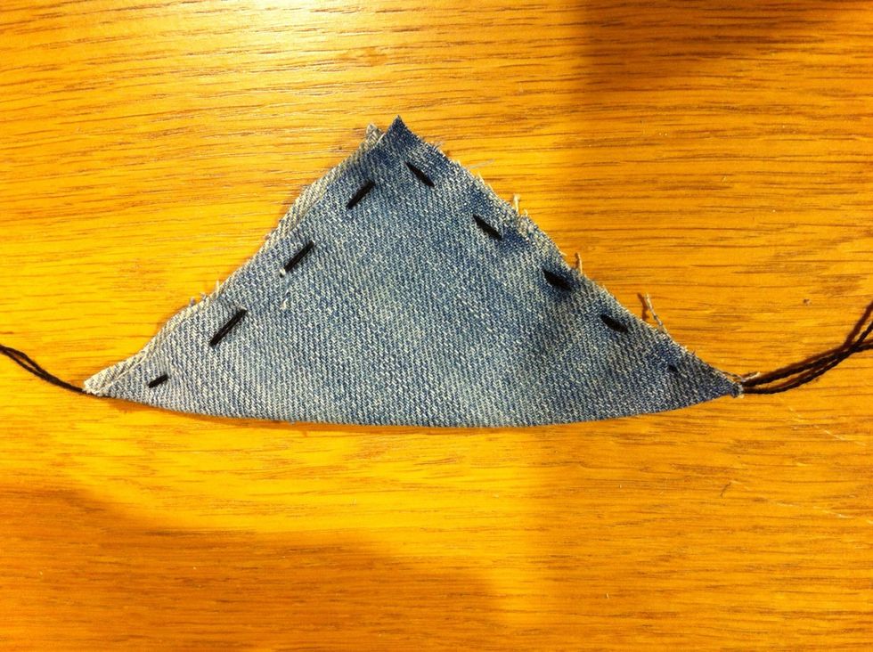 Stitch loose stitches as shown on photo, leave enough thread at both ends to pull together.