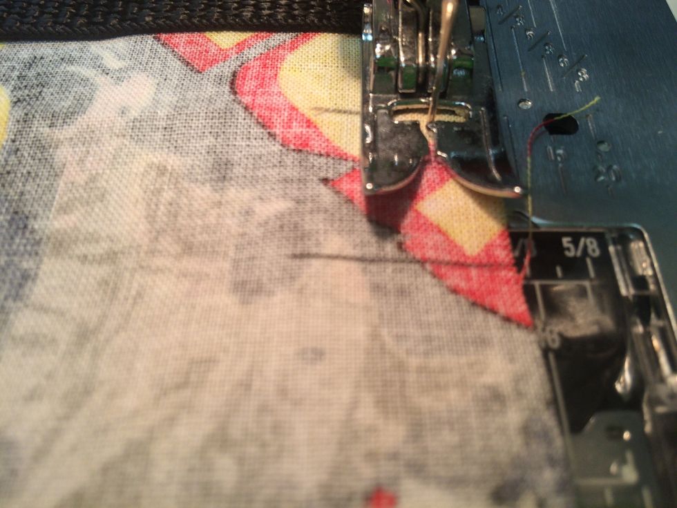 Stitch the pieces together from the top to the first pencil line. THE STOP!