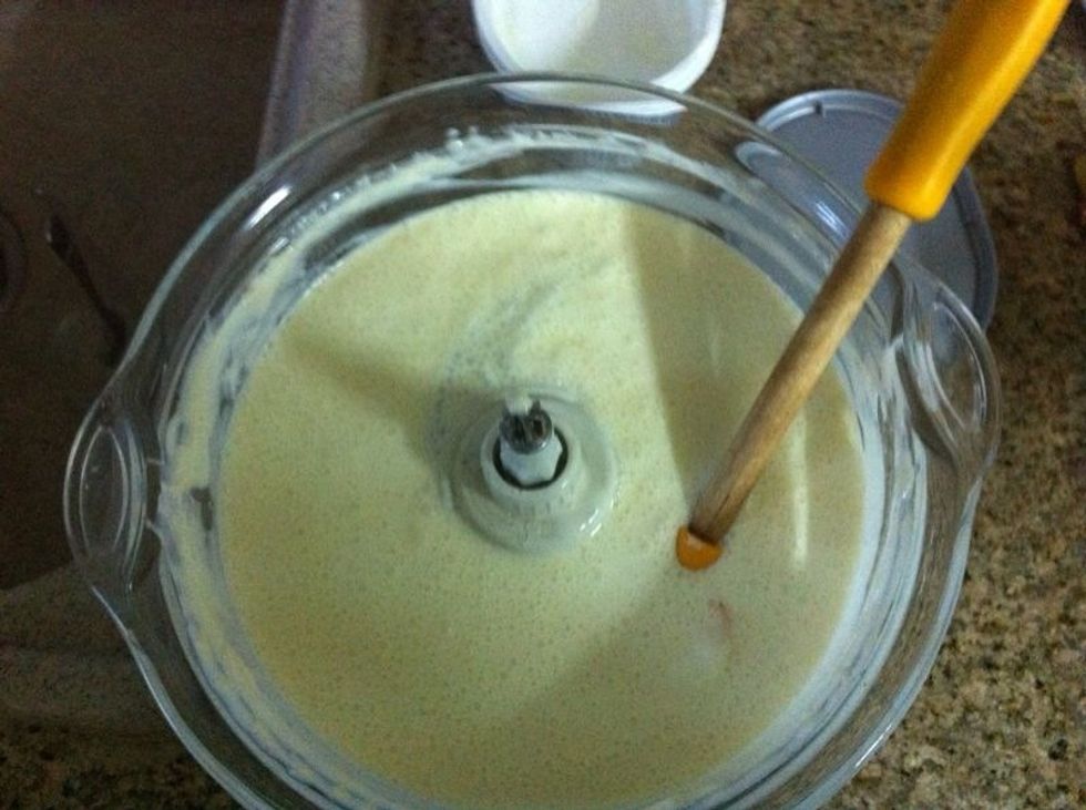 Stop the food processor, open the lid, scrape down the sides and process for one last time to incorperate everything.