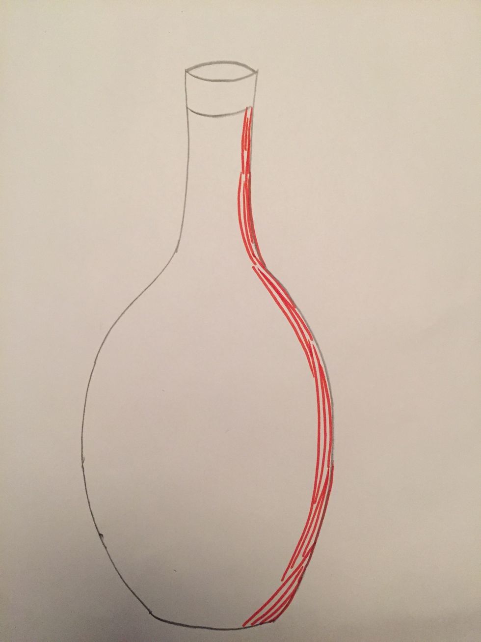 Stop when you reach the line in the neck of the bottle.