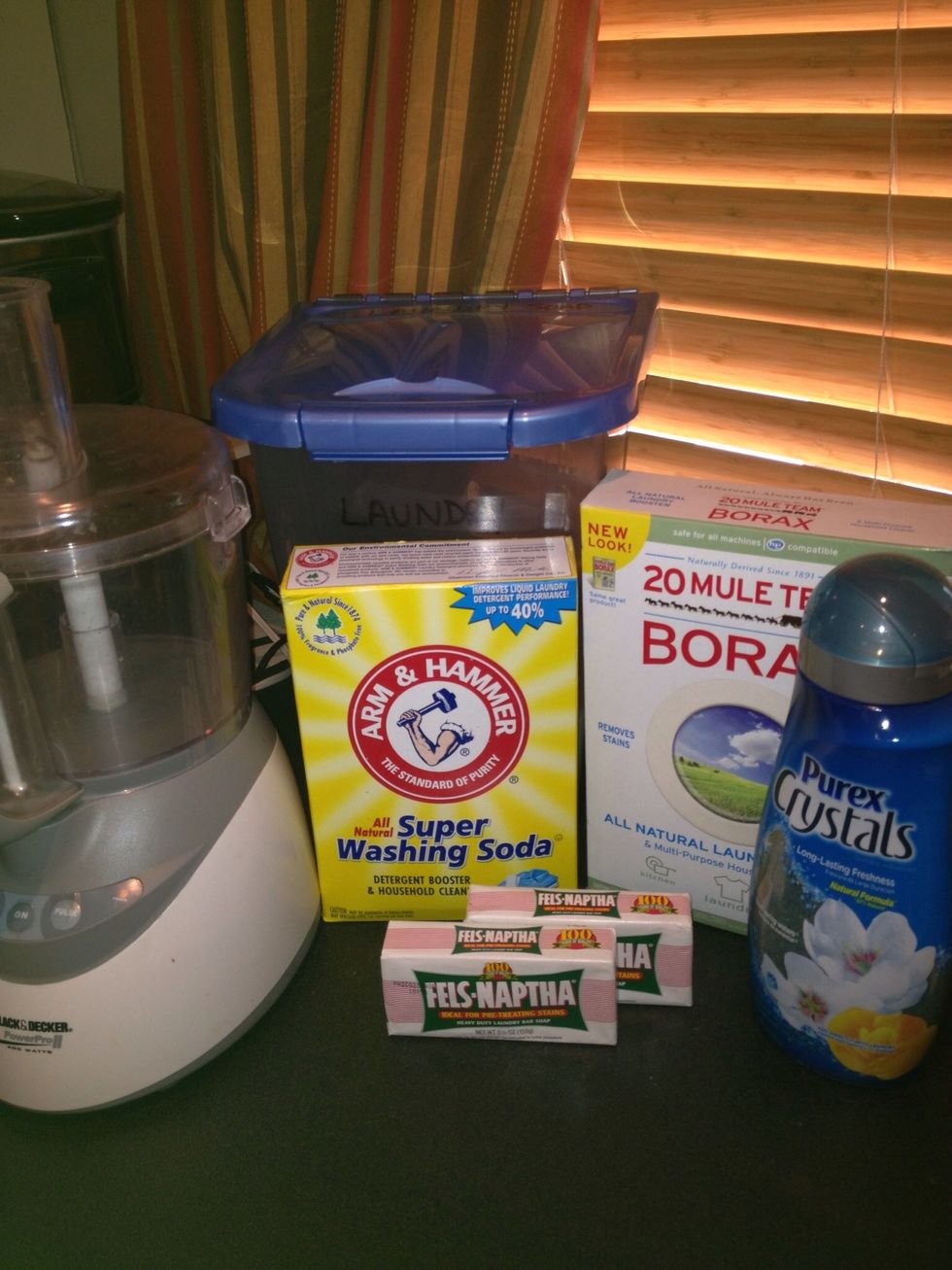 Storage container from the pet section of Target, it keeps moisture out & was around $9. Fels Naptha $.80 a bar, Borax $3.38, washing soda $3.24 Purex $4.76 1 batch of this will last 6 months or more