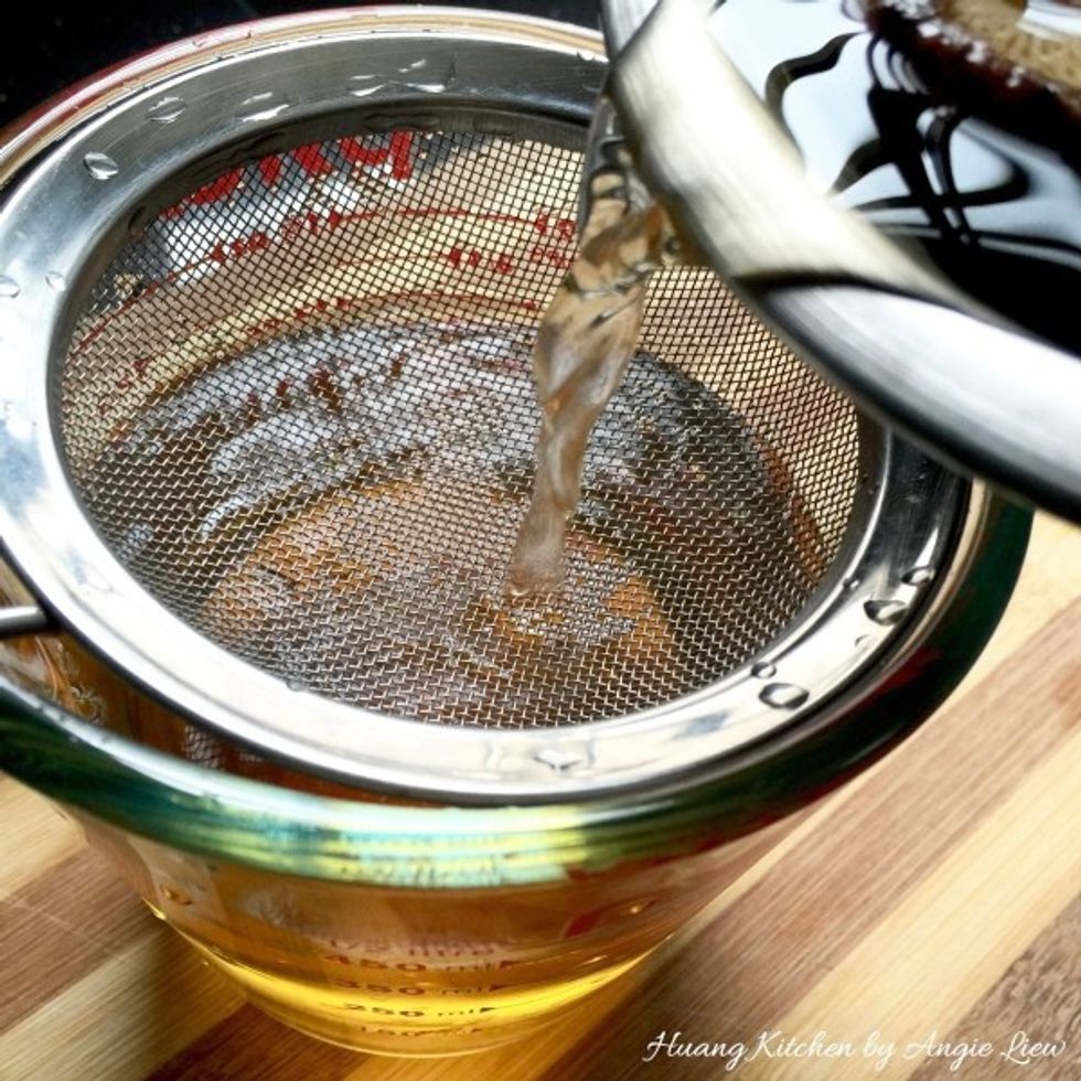 Strain and retain 1 1/2 cup of mushroom water (from soaked mushrooms).