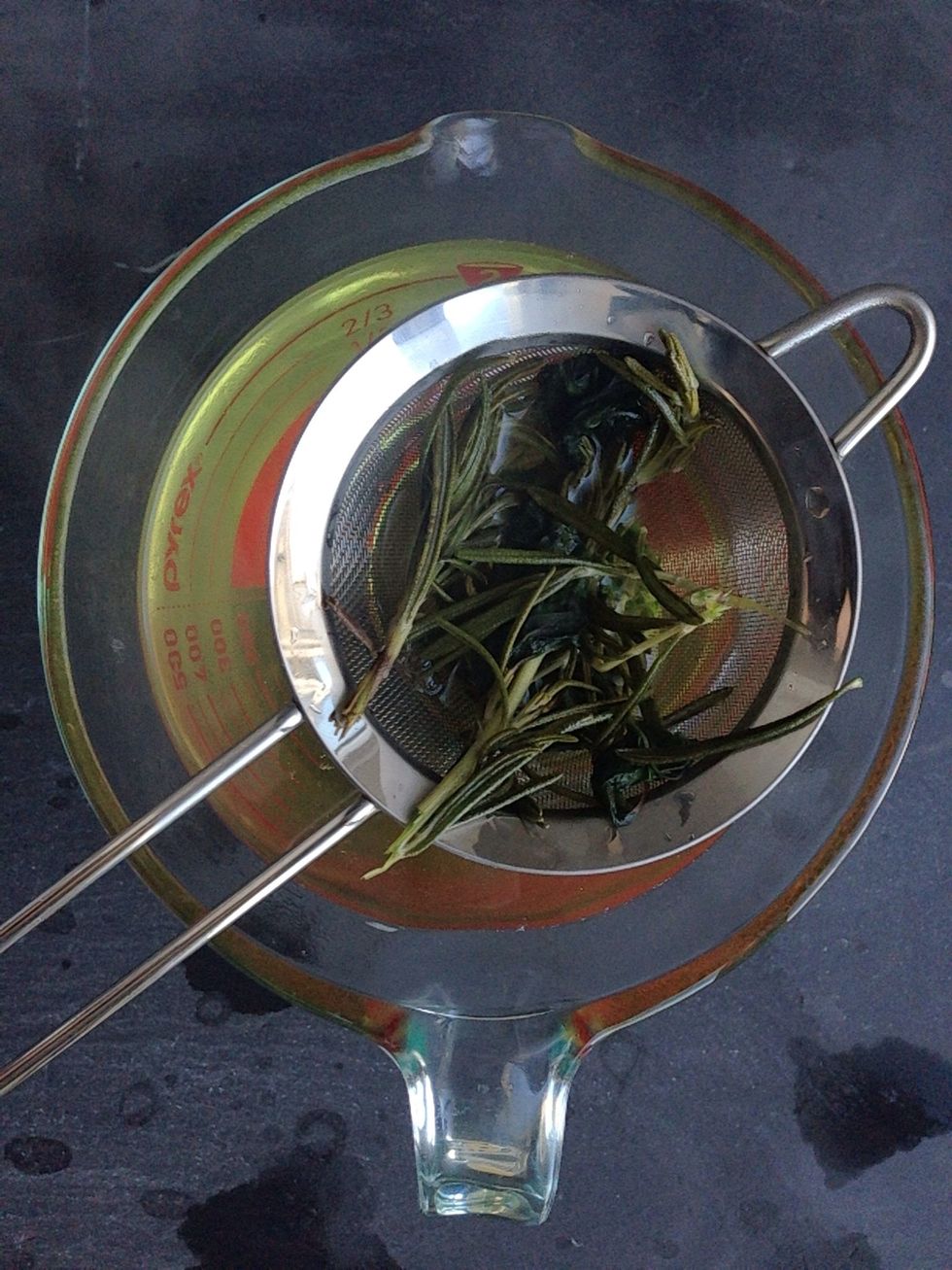 Strain syrup and cool before using. This simple syrup can be stored in the refrigerator for later use.