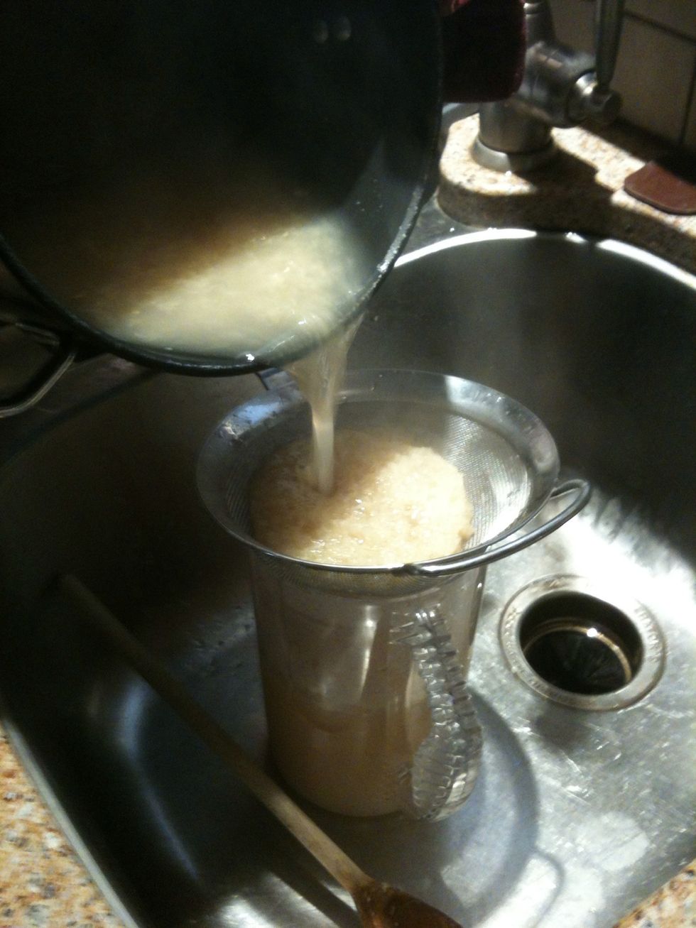 Strain the mixture in a fine mesh strainer or through cheese cloth into a pitcher.