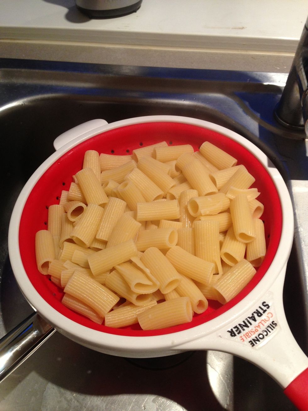 Strain the pasta to get rid of all the water