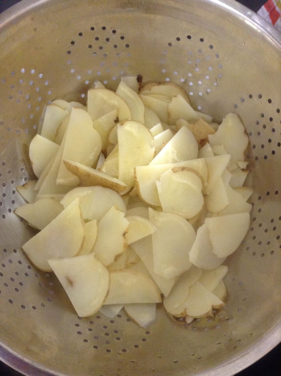 Strain the potatoes after 8 min