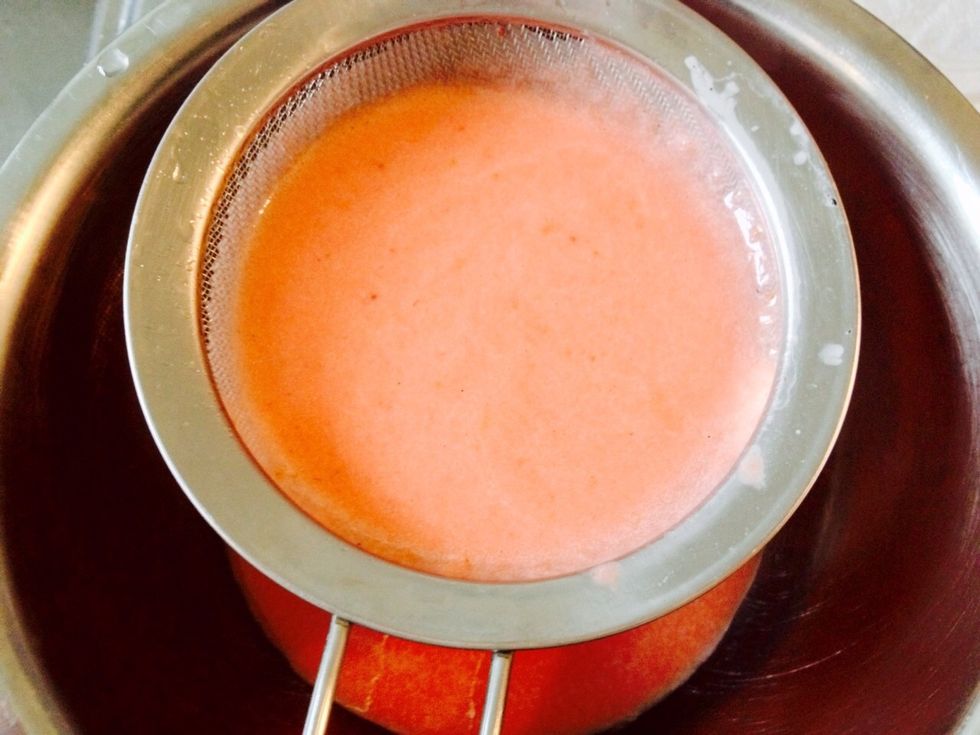 Strain the sauce trough a sieve and cover the panancotta. put the pannacotta in glass top it with the strawberry sauce and refrigerate for two hours