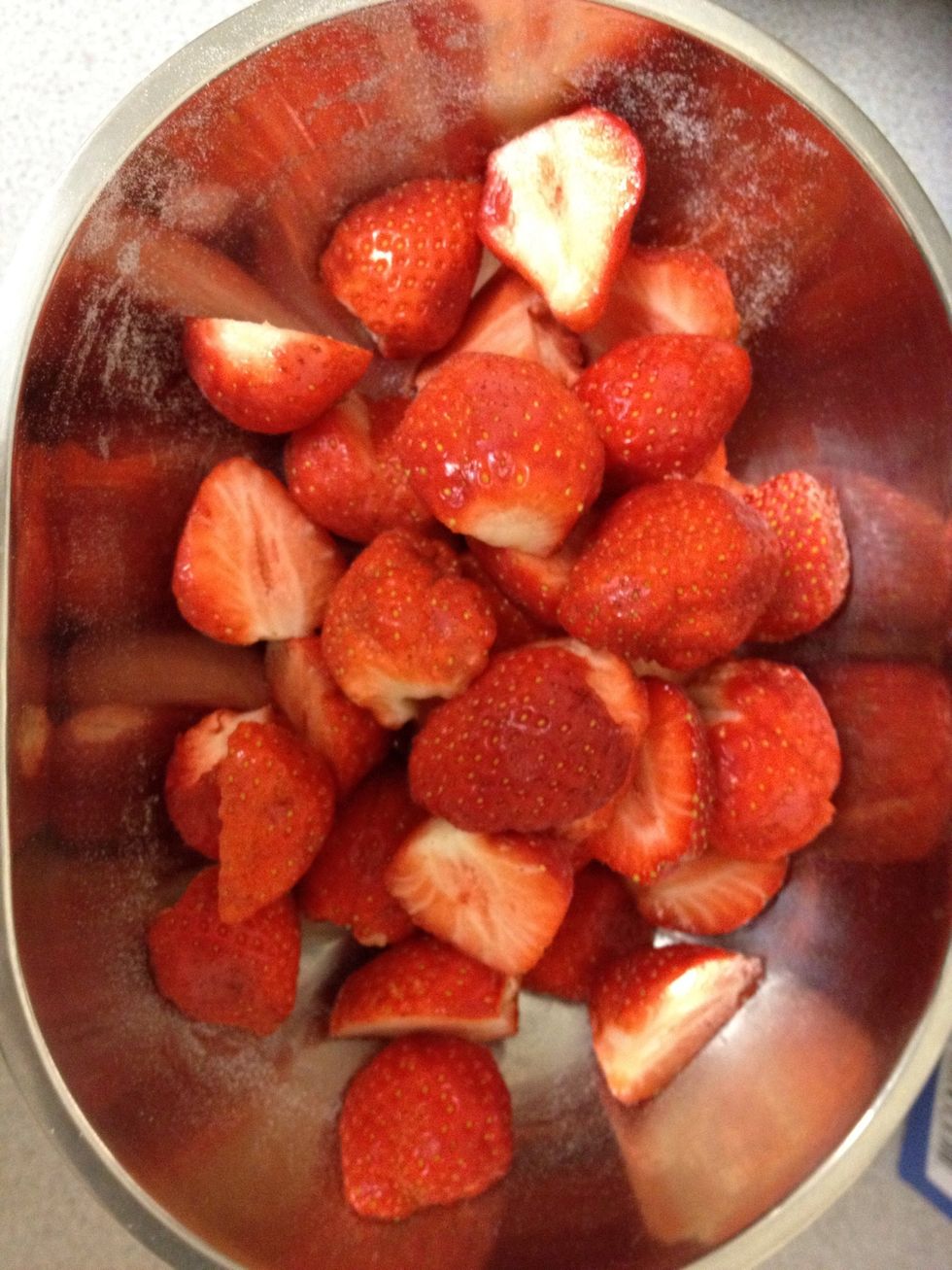 Strawberries hulled and halved.