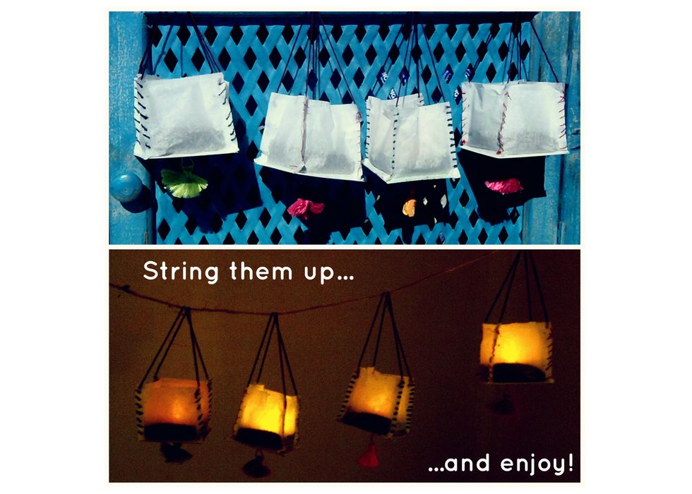 String them up and enjoy! Remember to turn the tea lights off when you are done using them.