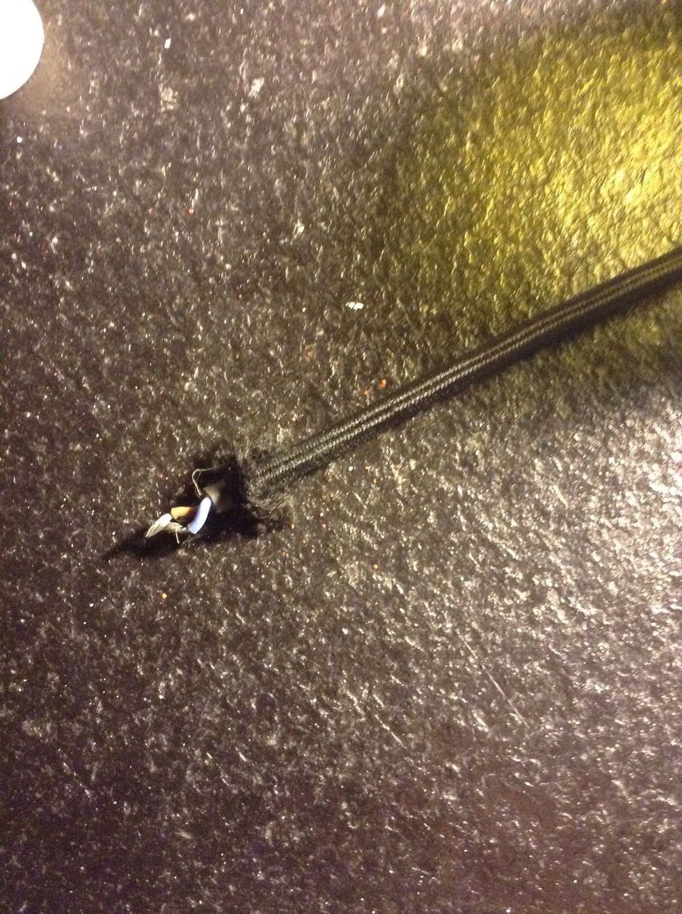 Strip about 1 inch of the cable. Next strip the wires