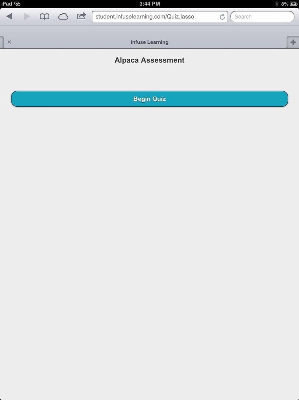 Student View: Initial screen for student starting quiz