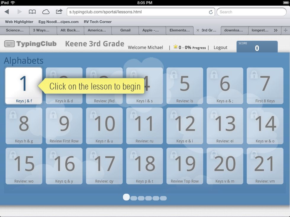 Student view.  Notice each level needs to be unlocked before moving on.