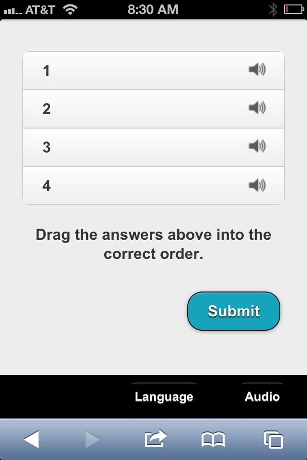 Student View: Students receive question (on student devices) and submit response. Hint: Students select a letter or number they wish to move and drag it to the location they think it belongs.