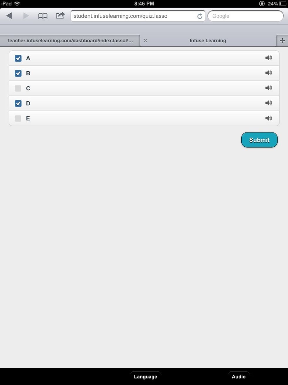 Student View: Students receive response choices (on student devices) and submit response.