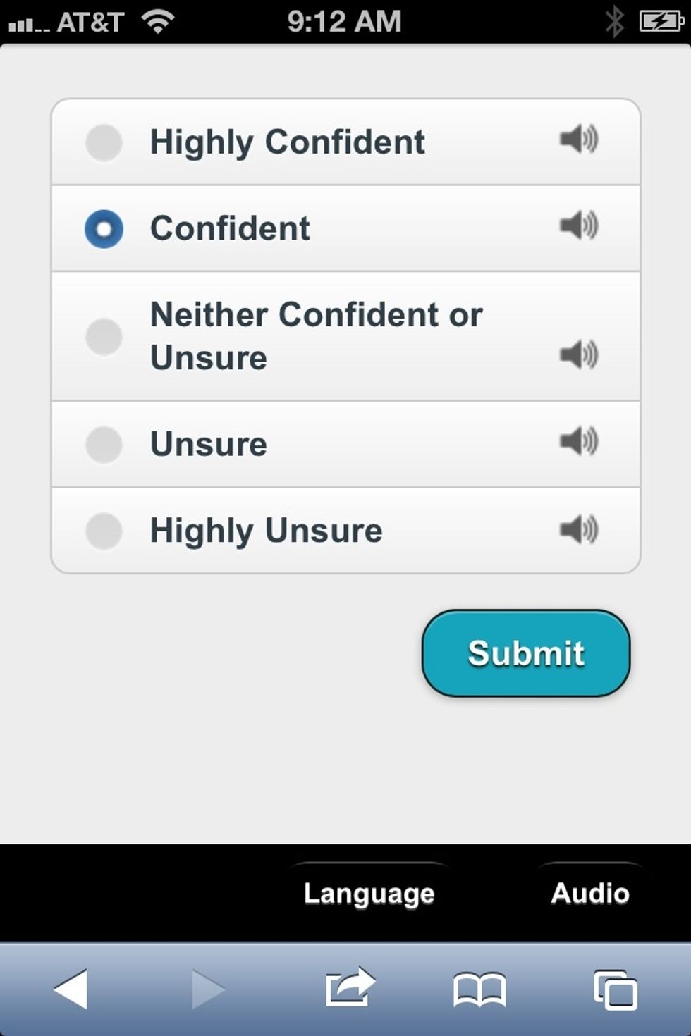Student View: Students select and submit response.