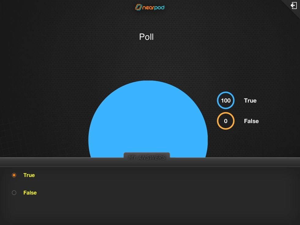 Students can view their answers by swiping the My Answers tab up. If there is a correct answer, it displays in green.