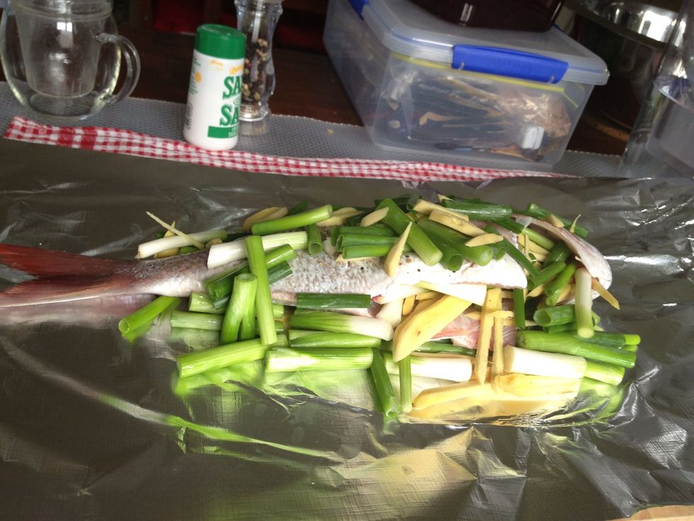 stuff ginger and onions. add to outside as well