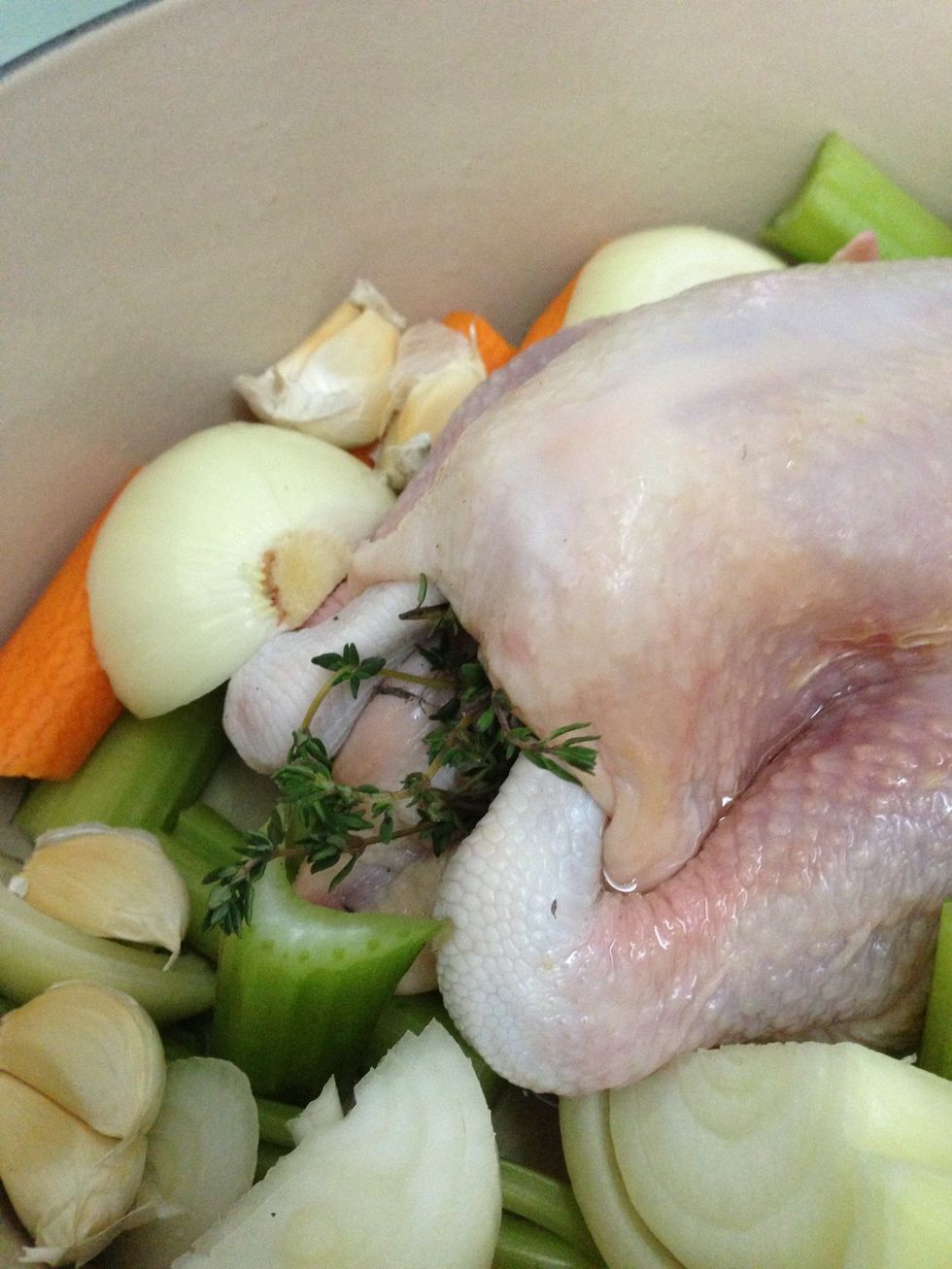 Stuff the thyme into the chicken cavity
