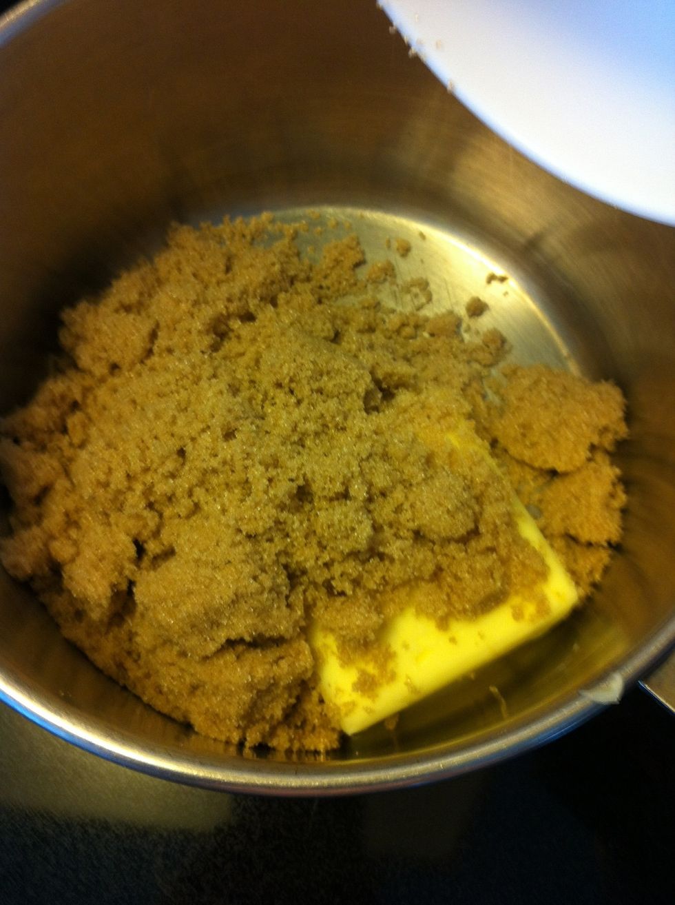 Sugar and butter on medium heat.