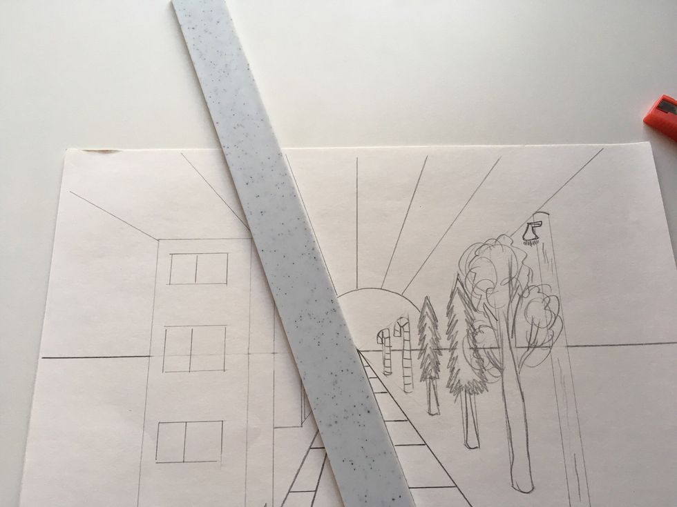 Sun rays line up with the vanishing point.