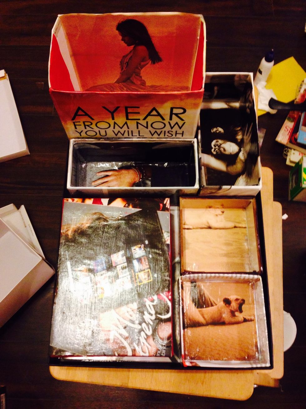 Superglue your boxes to the covet and let it dry