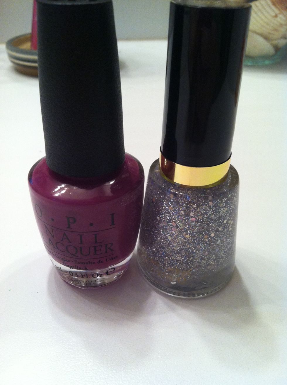 Supplies dark purple nail polish I used opi Pamplona purple and get silver sparkly nail polish I used revlon stunning