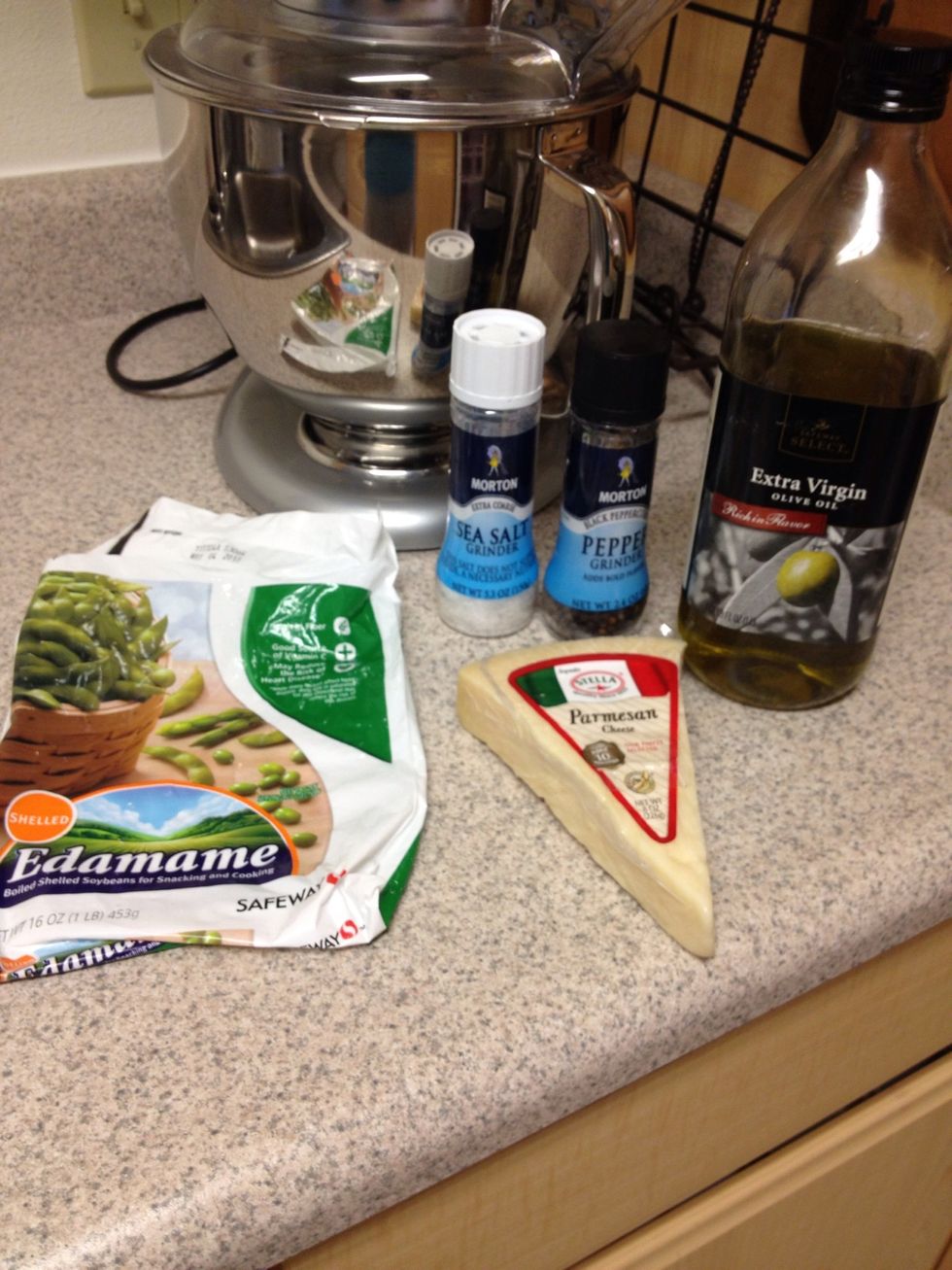 Supplies: edamame, Parmesan, salt and pepper, olive oil