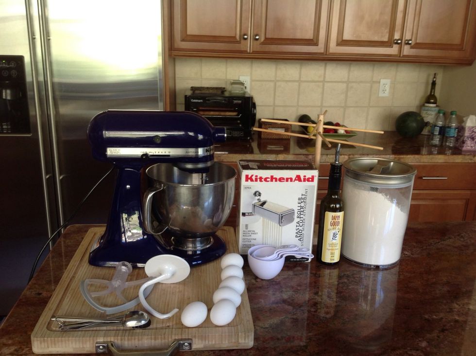 Supplies for making pasta noodles.