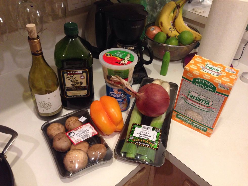 Supplies I had around the fridge! I didn't actually use the entire onion! Chop up everything finely.