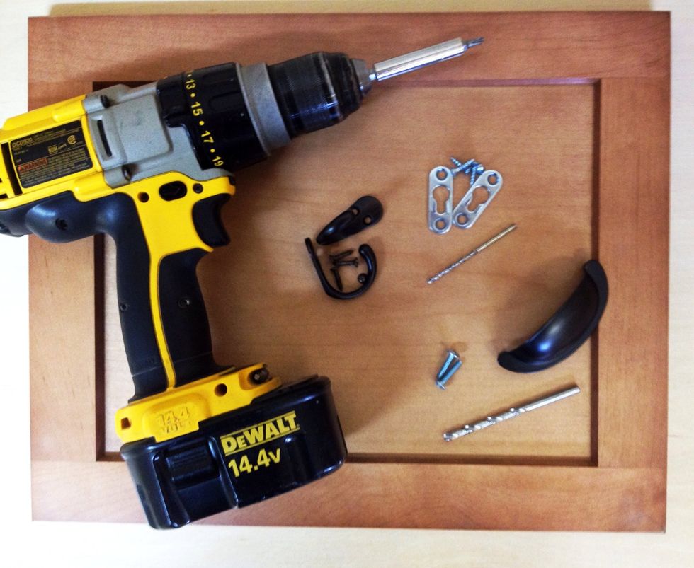 Supplies (optional): Want a chalk cup? Hooks for keys? Hangers on the back? In addition to the hardware, you will need a drill and bits (1/4" and 1/8" used for this hardware).