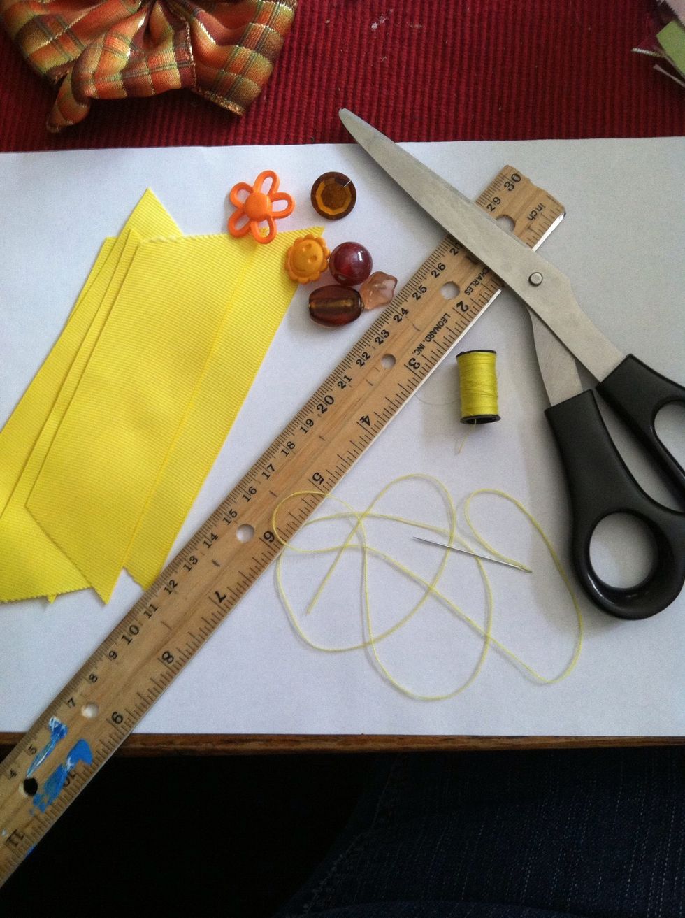 Supplies, please note that I did not measure my ribbon lengths, I like to free cut because I think it looks a tiny bit more organic. Also I didn't use all those beads.