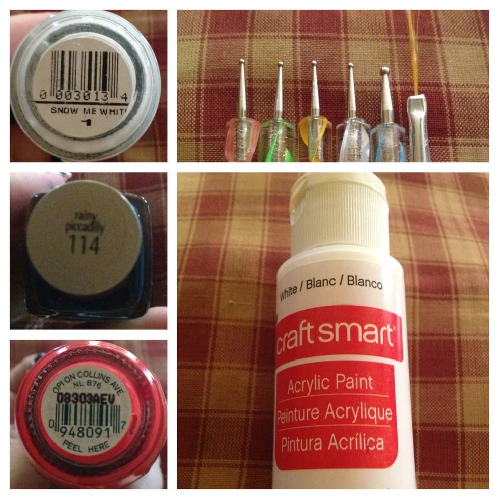 Supplies!! Red is OPI, Navy is Loreal, White is Sinful Colors