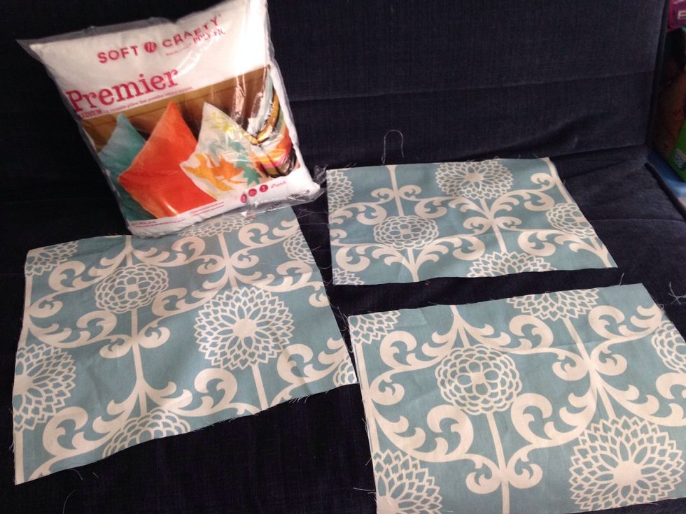 Supplies. You'll need one shape 2" bigger than your pillow. And two the same width, but half as long plus a few inches. My pillow is 18x18 so the fabric is 20x20 and 20x14 in my case.