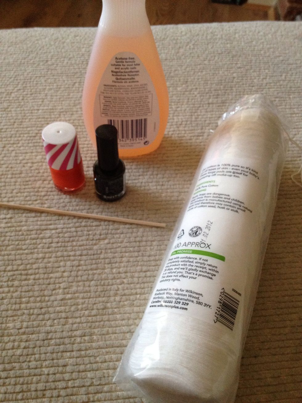 Supplies you will need. You will also need base coat and top coat nail varnish.